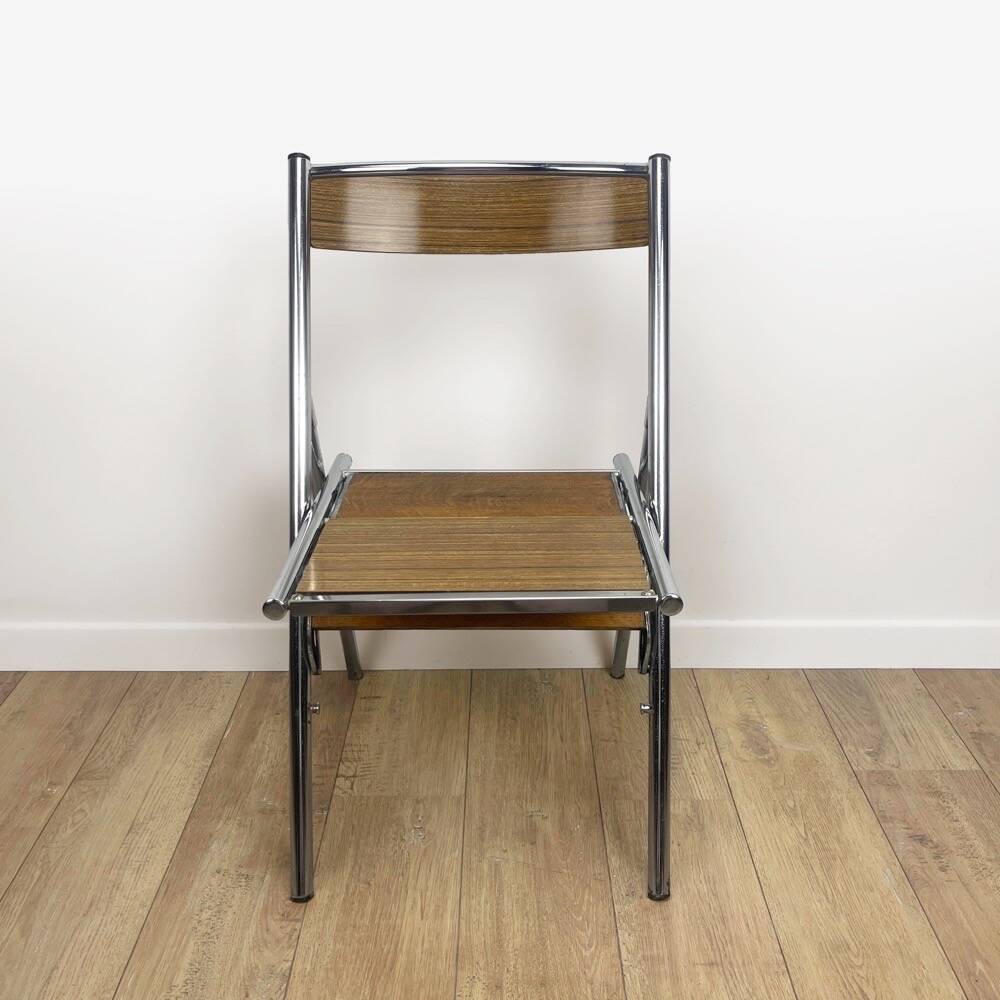 Metal wood and Formica office step stool chair from the 1950s