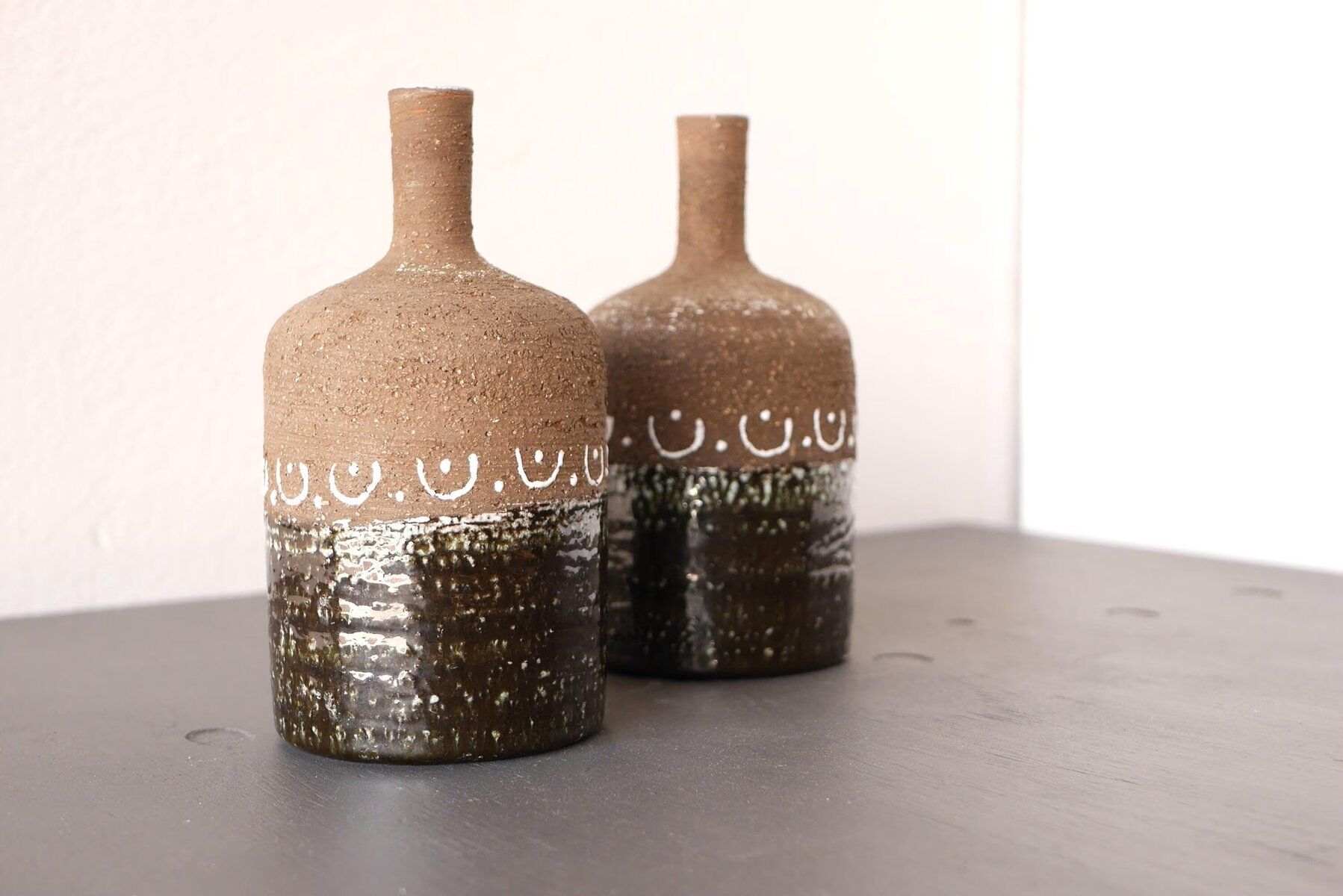 Scandinavian mid-century modern brutalist pottery vases by Hellström for Nittsjö, Sweden, set of 2