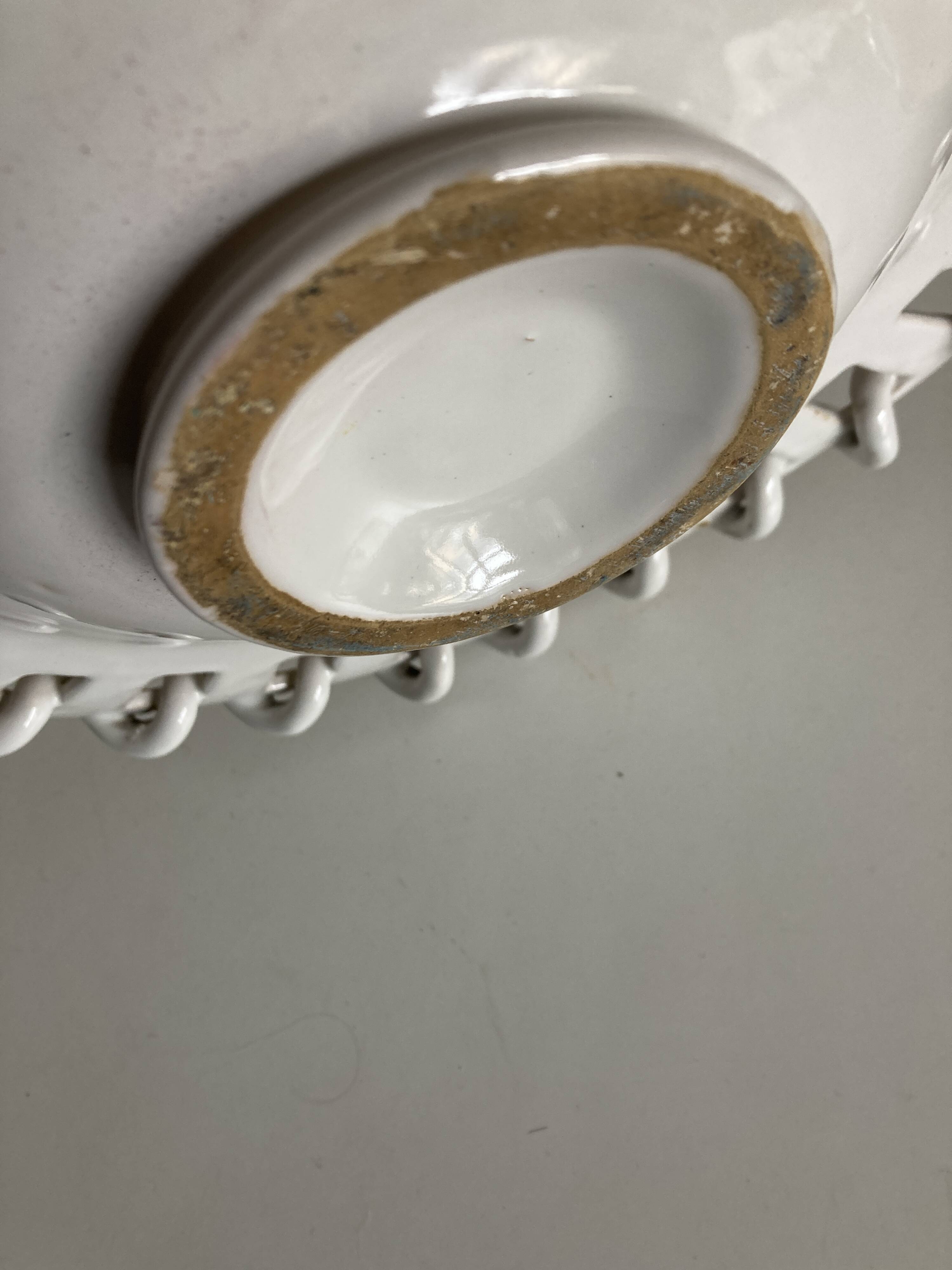 Woven ceramic basket white earthenware centerpiece