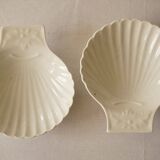 Set of 2 white porcelain scallop shell bowls, Apilco France