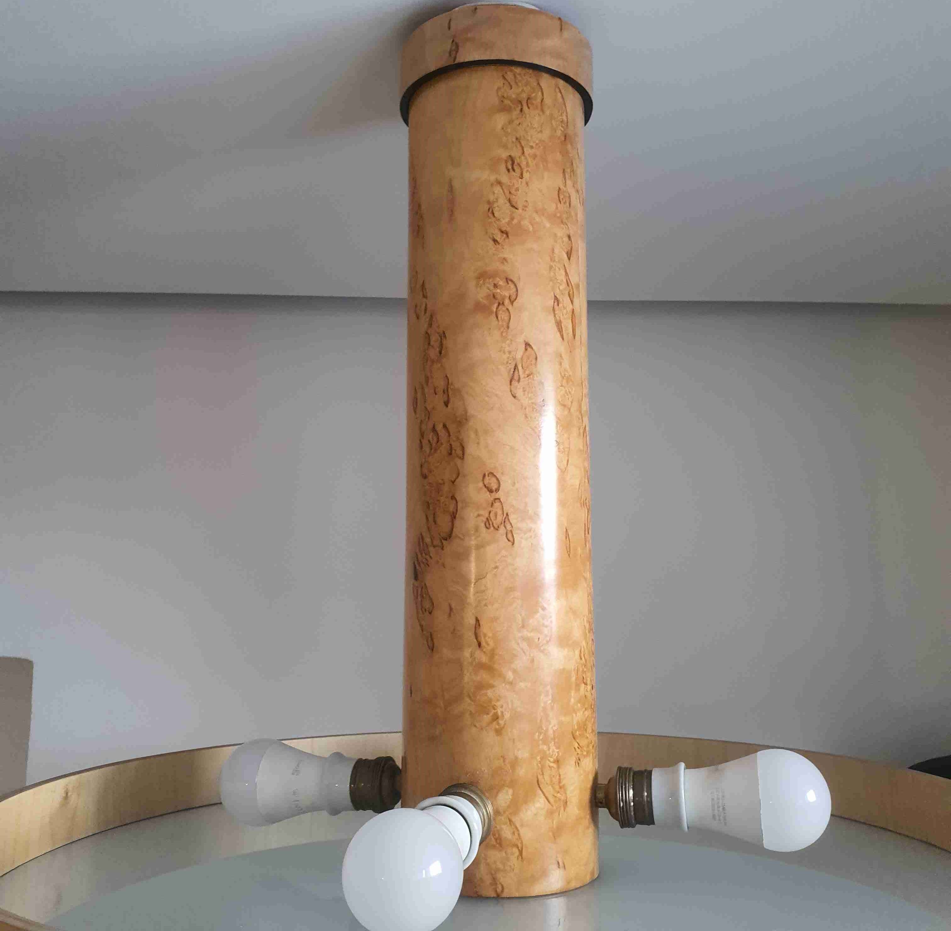 Hanging chandelier, birch root veneer