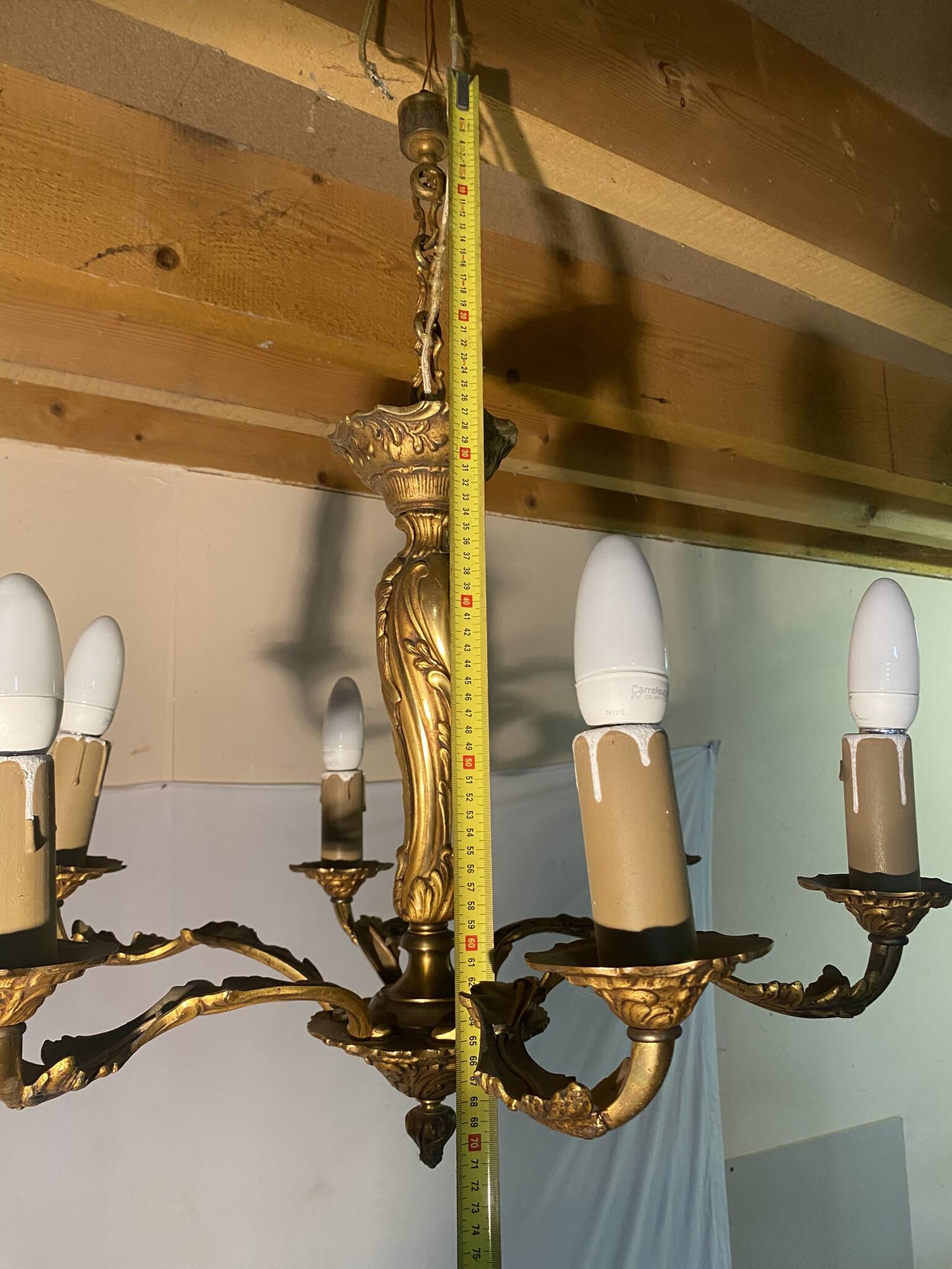 Vintage 6-Light Gold Brass Chandelier - Classic Style