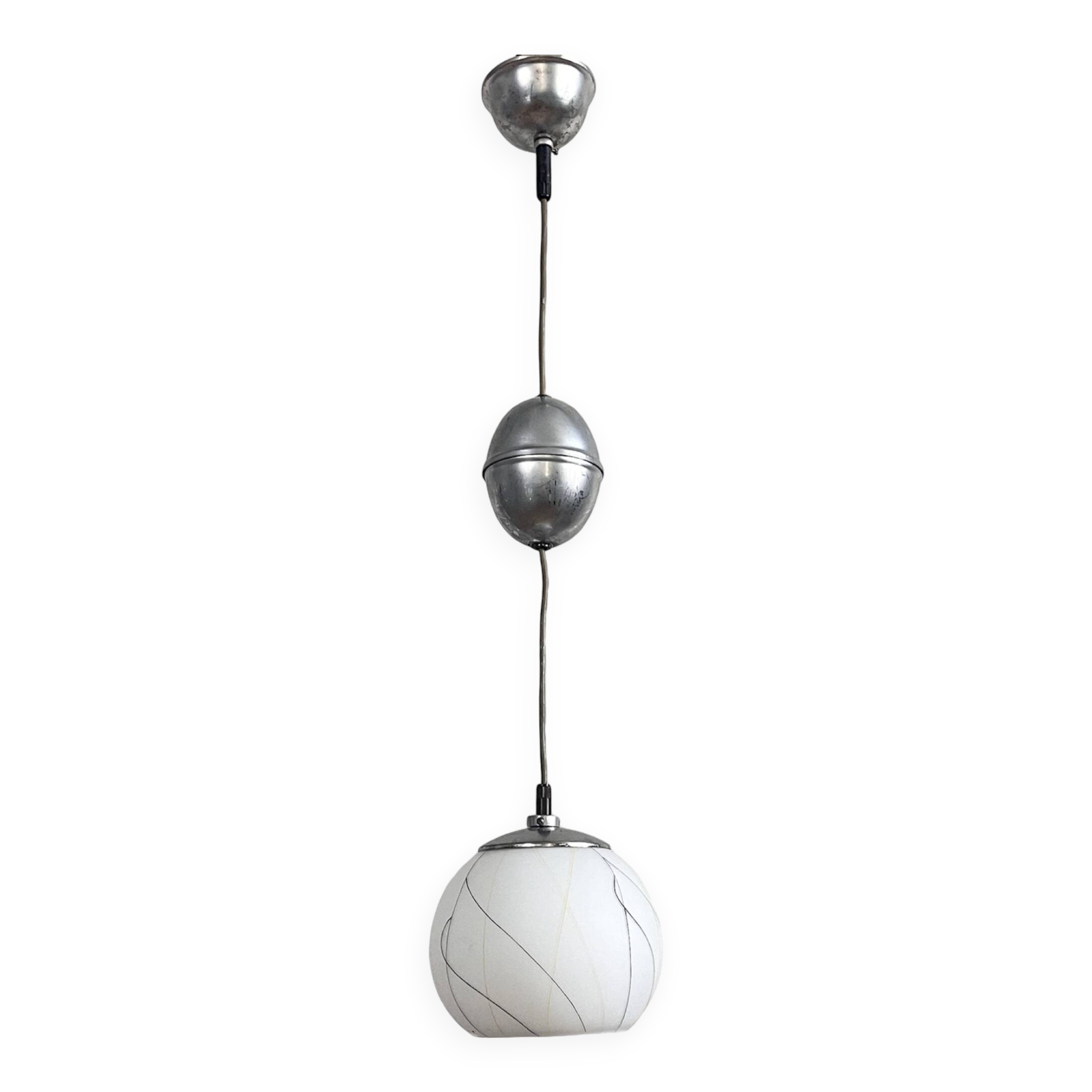 Pendant lamp, chrome, New look, Elektroinstala Děčín, Czechoslovakia, 1950s.