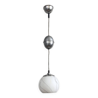 Lampe à suspension, chrome, nouveau look, Elektroinstala Děčín, Tchécoslovaquie, années 1950.