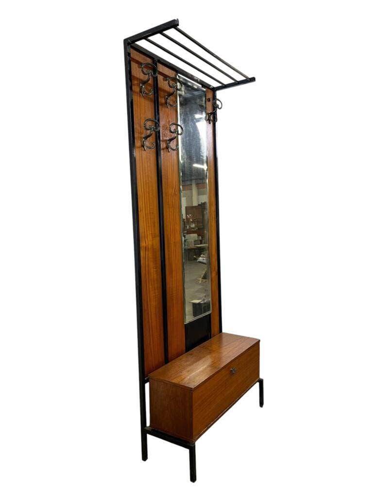 Vintage wooden coat rack with mirror