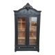 Bookcase black patina shell pediment 2 drawer doors