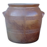 Grand pot à confit ancien en faïence française à glaçure brune salée