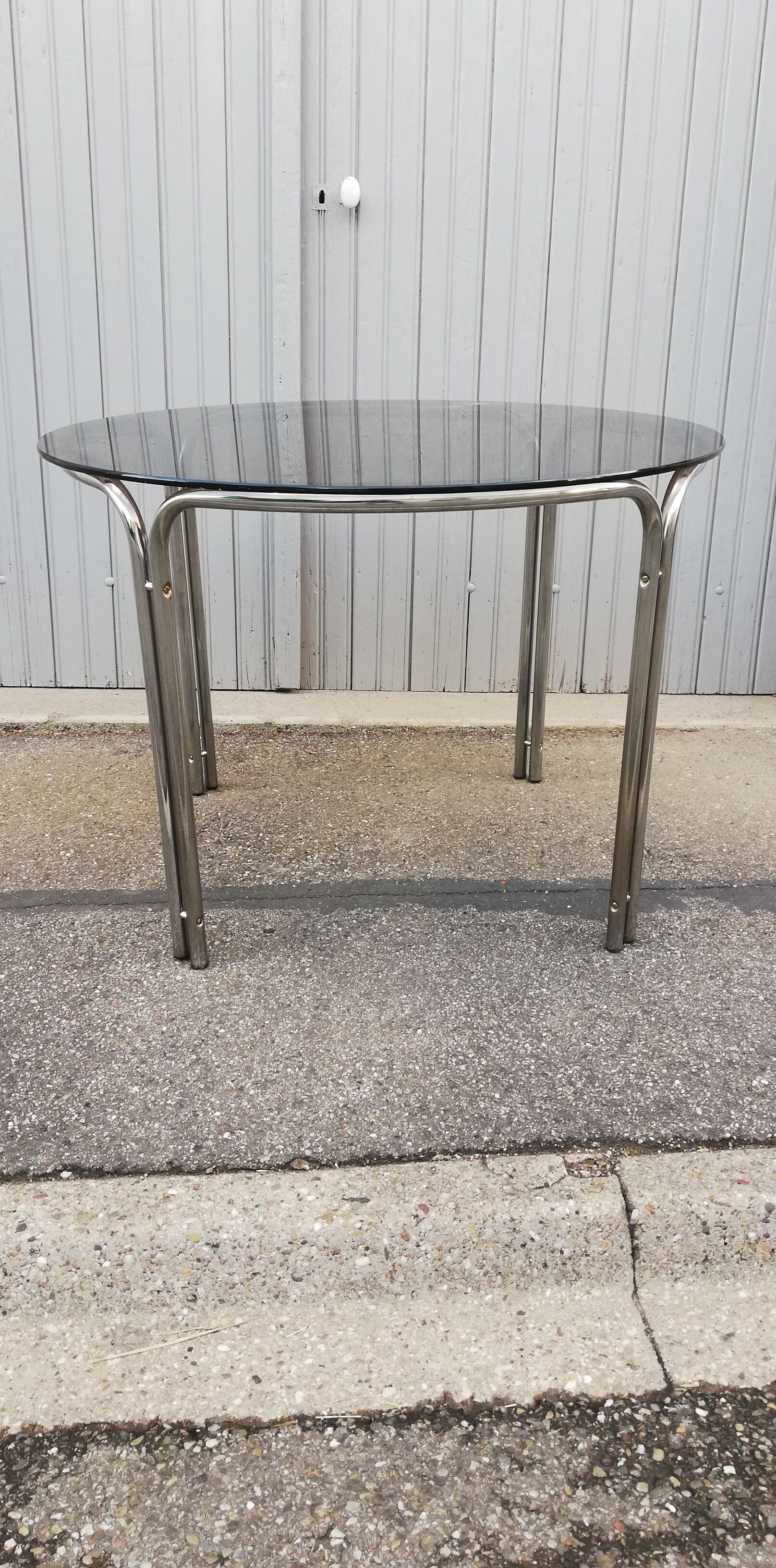 Round table vintage chrome and smoked glass