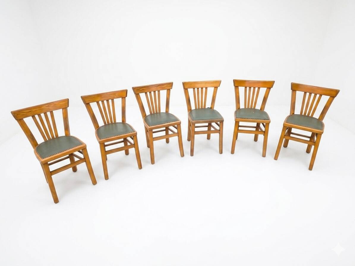 6 bistro chairs in solid oak, 1920s