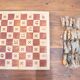 Beech wood chess board, new, with pieces in original box