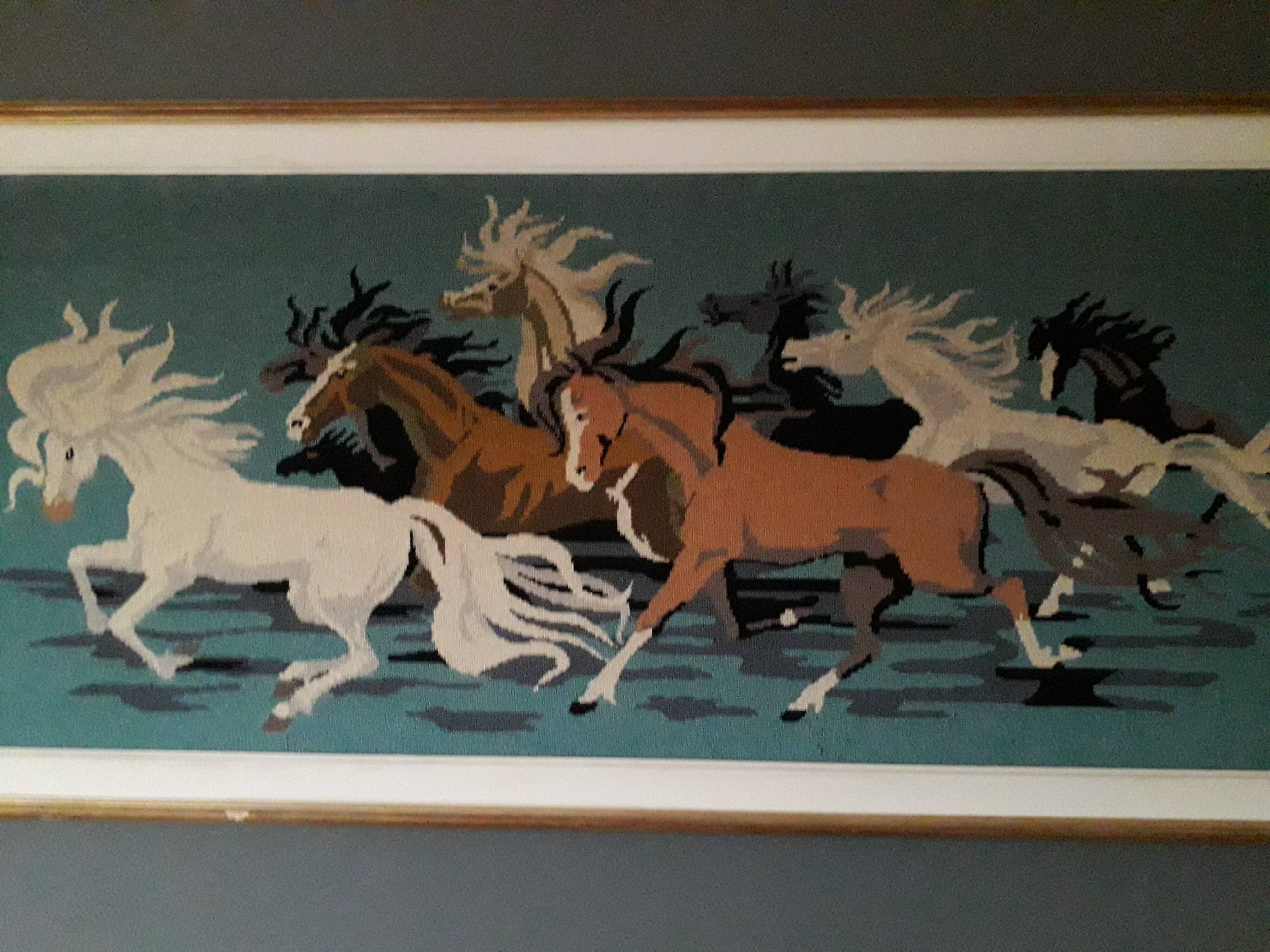 Vintage wall tapestry depicting horses