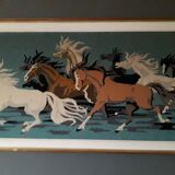 Vintage wall tapestry depicting horses