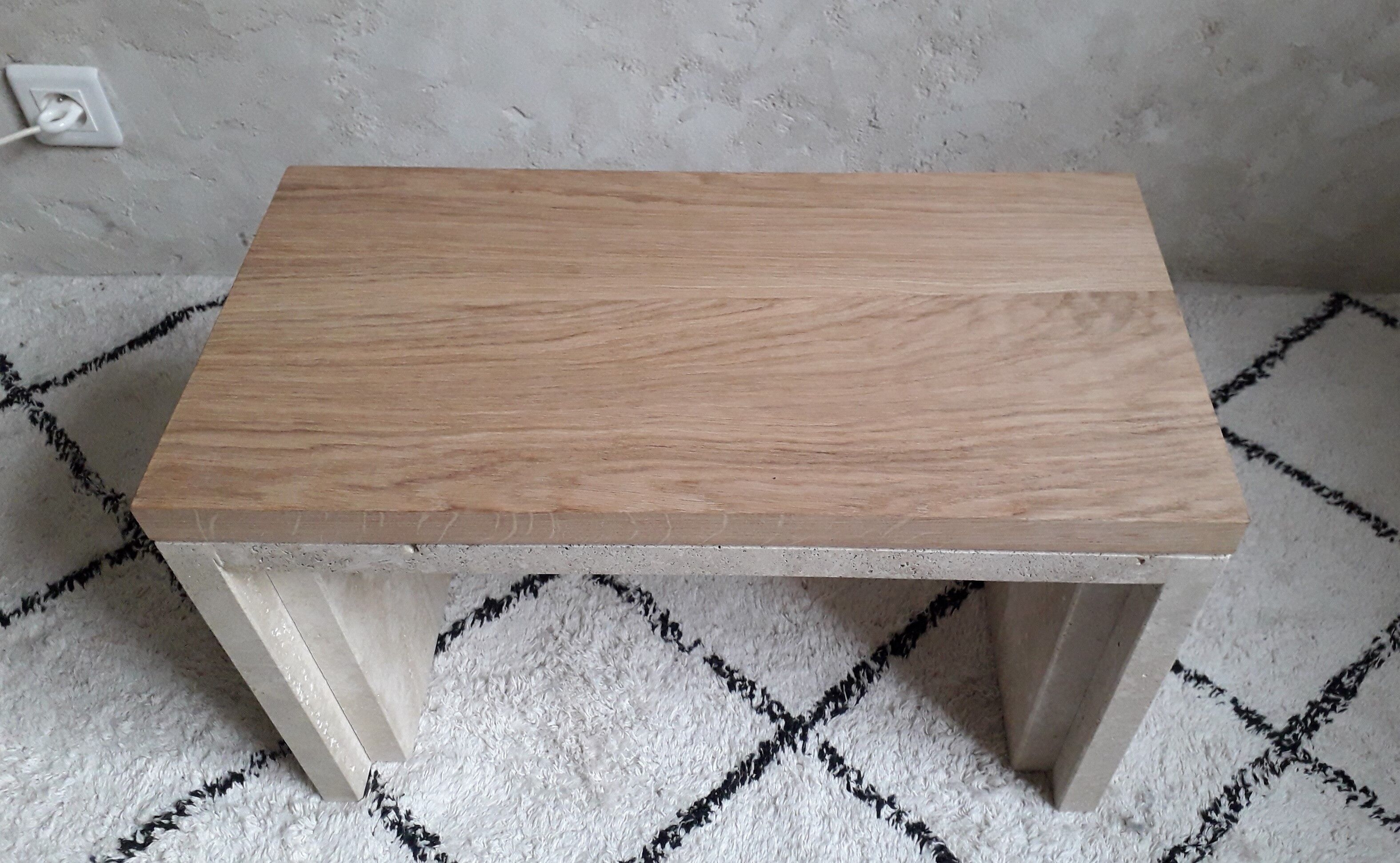 Oak and travertine coffee table