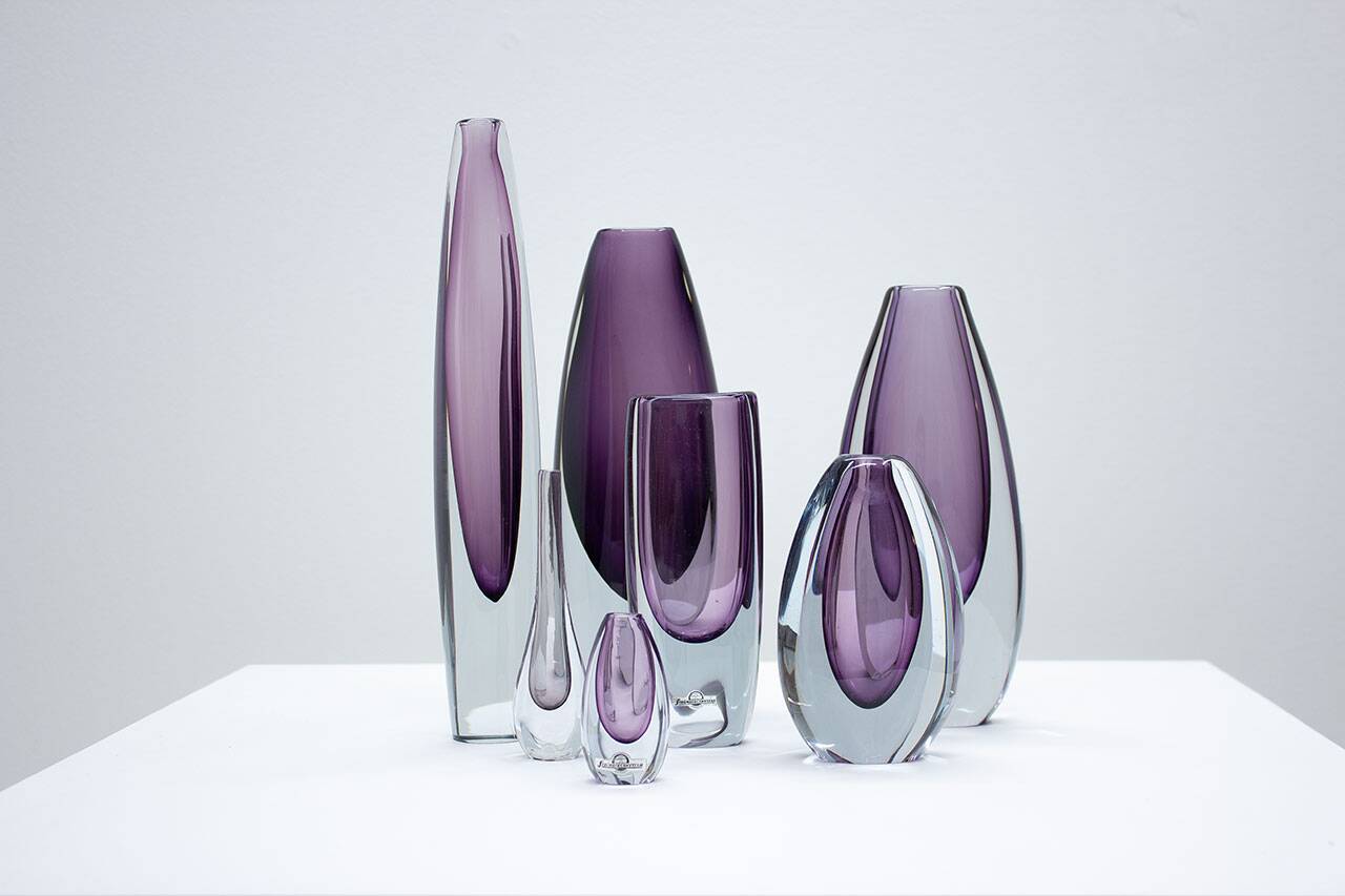 Group of 7 glass "Sommerso" vases by Strömbergshyttan, Sweden