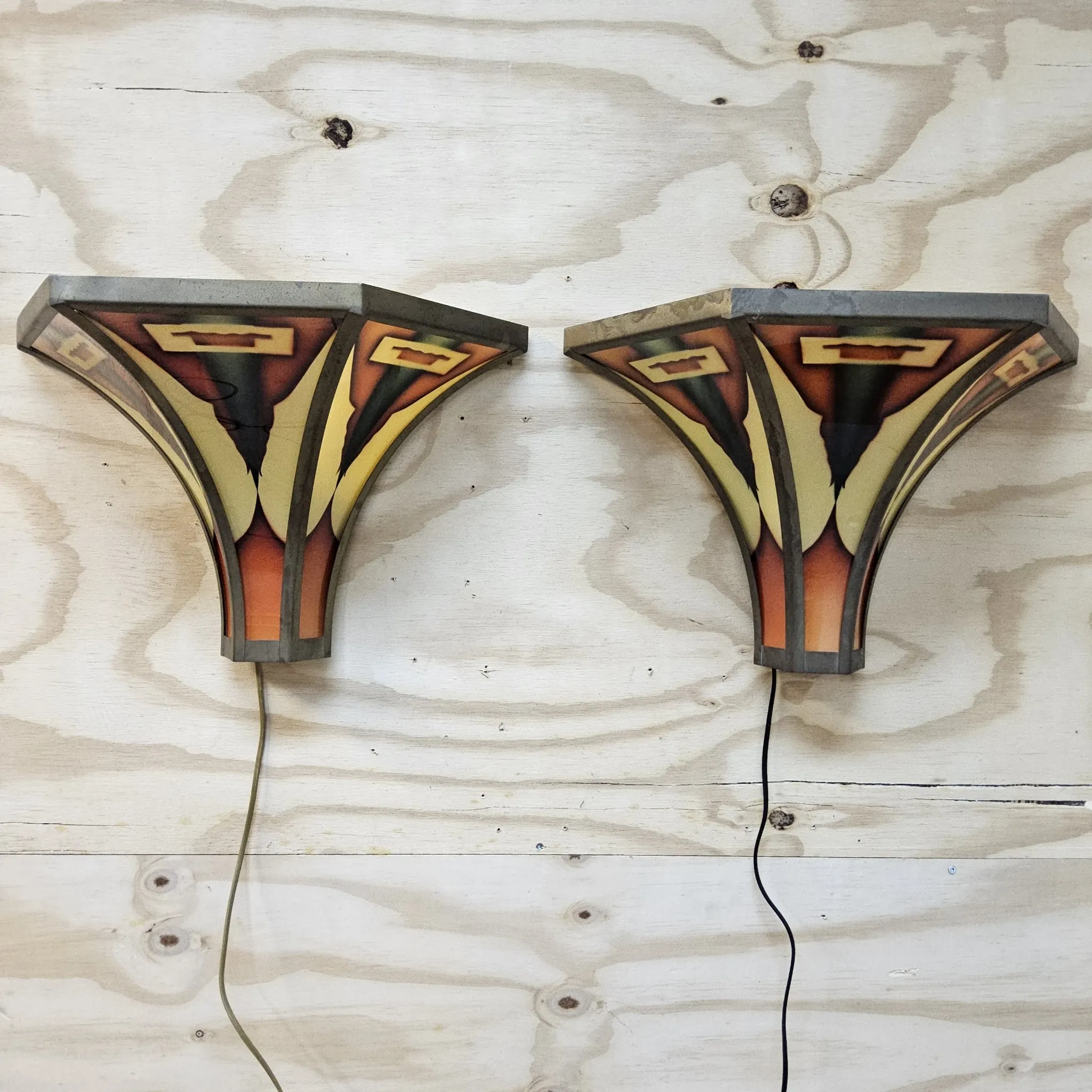 Ensemble antique de lampes murales Art Déco de l'École d'Amsterdam (2x)