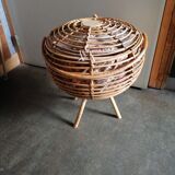 Travailleuse couture osier rotin boule 1960