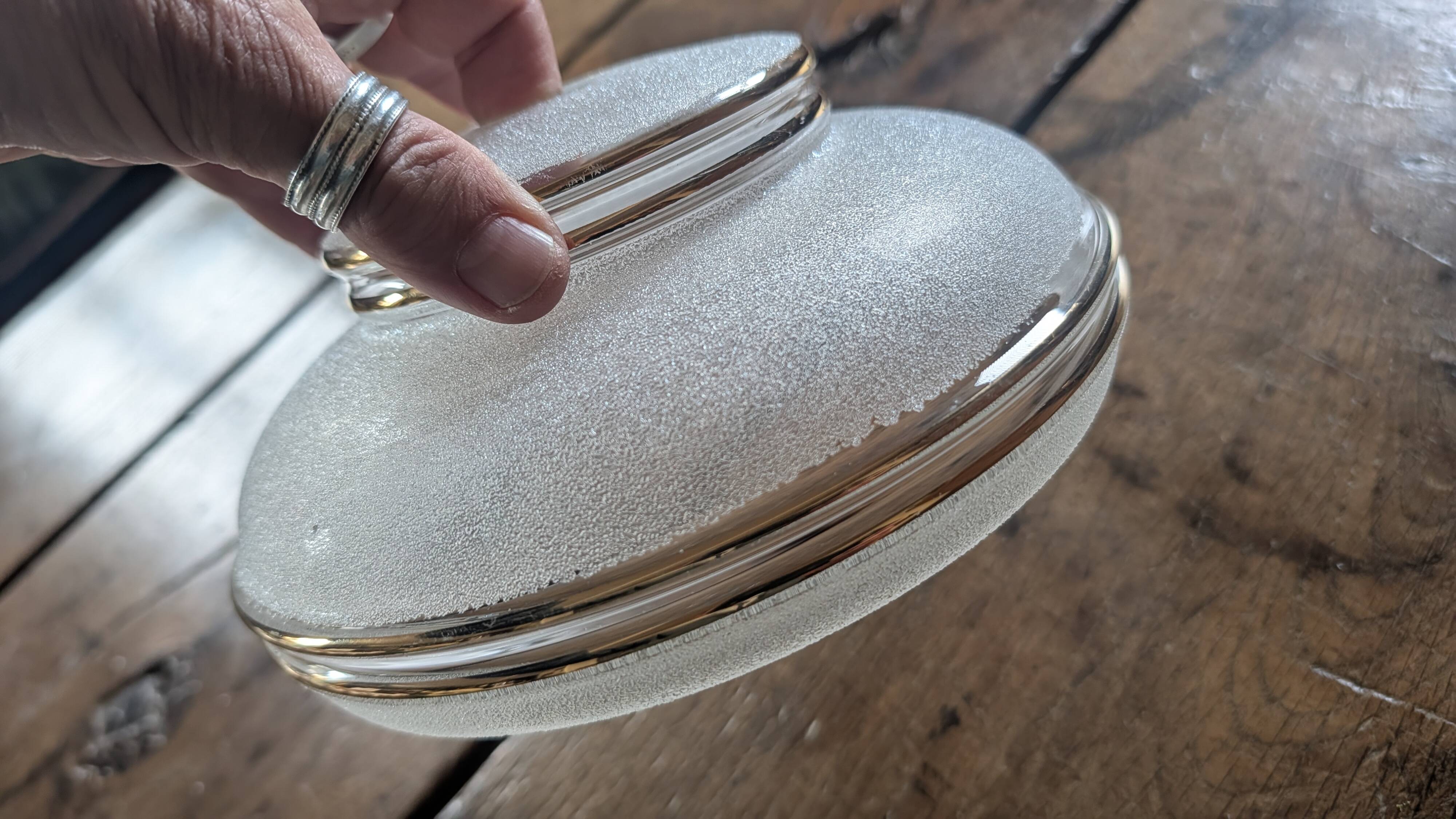 Frosted lampshade with silver trim from the 50s