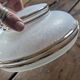 Frosted lampshade with silver trim from the 50s