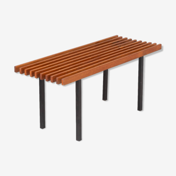 Teak wood slatted bench from the 60s