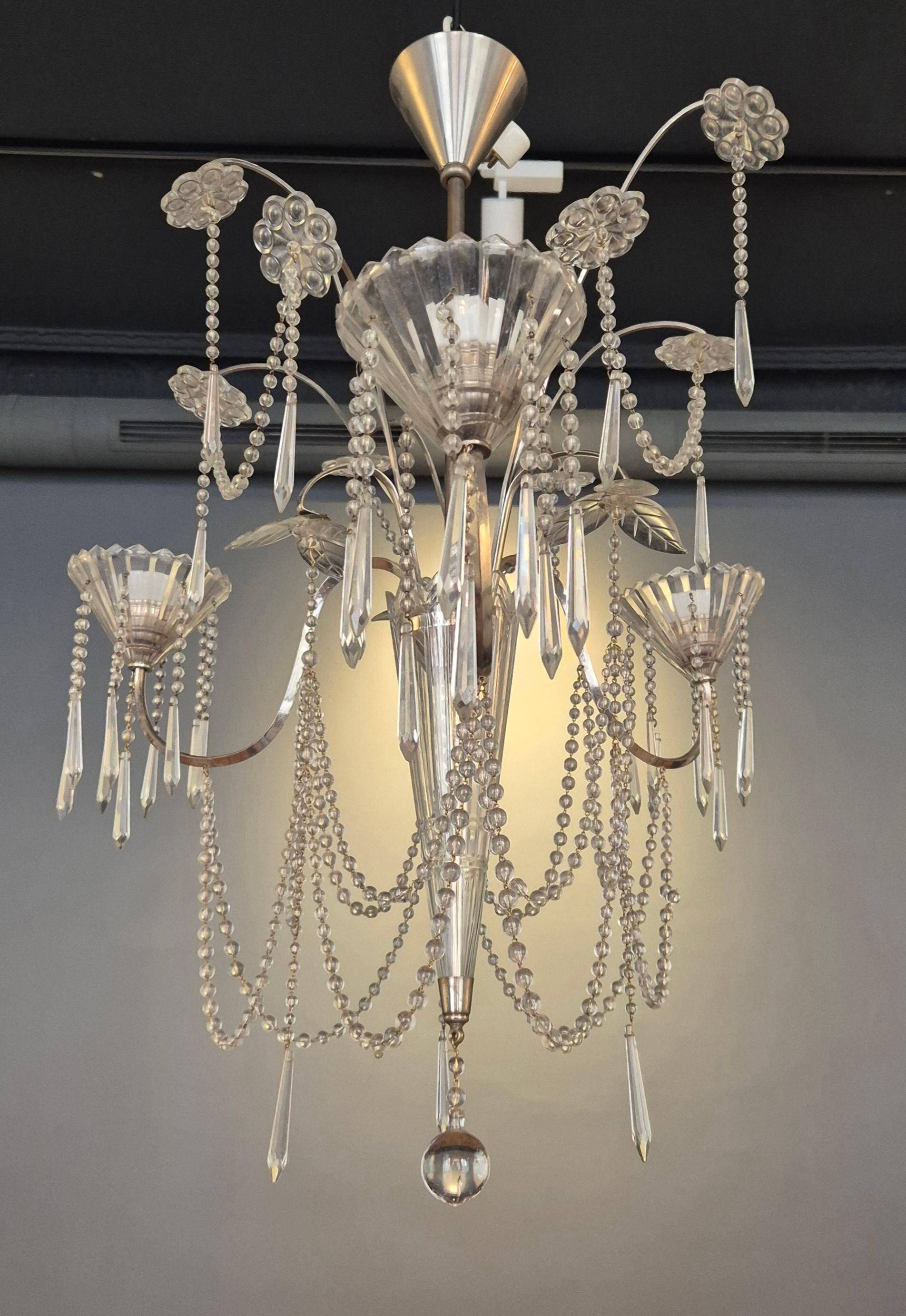 Lustre, crystal and silver-plated metal, Swedish neoclassicism