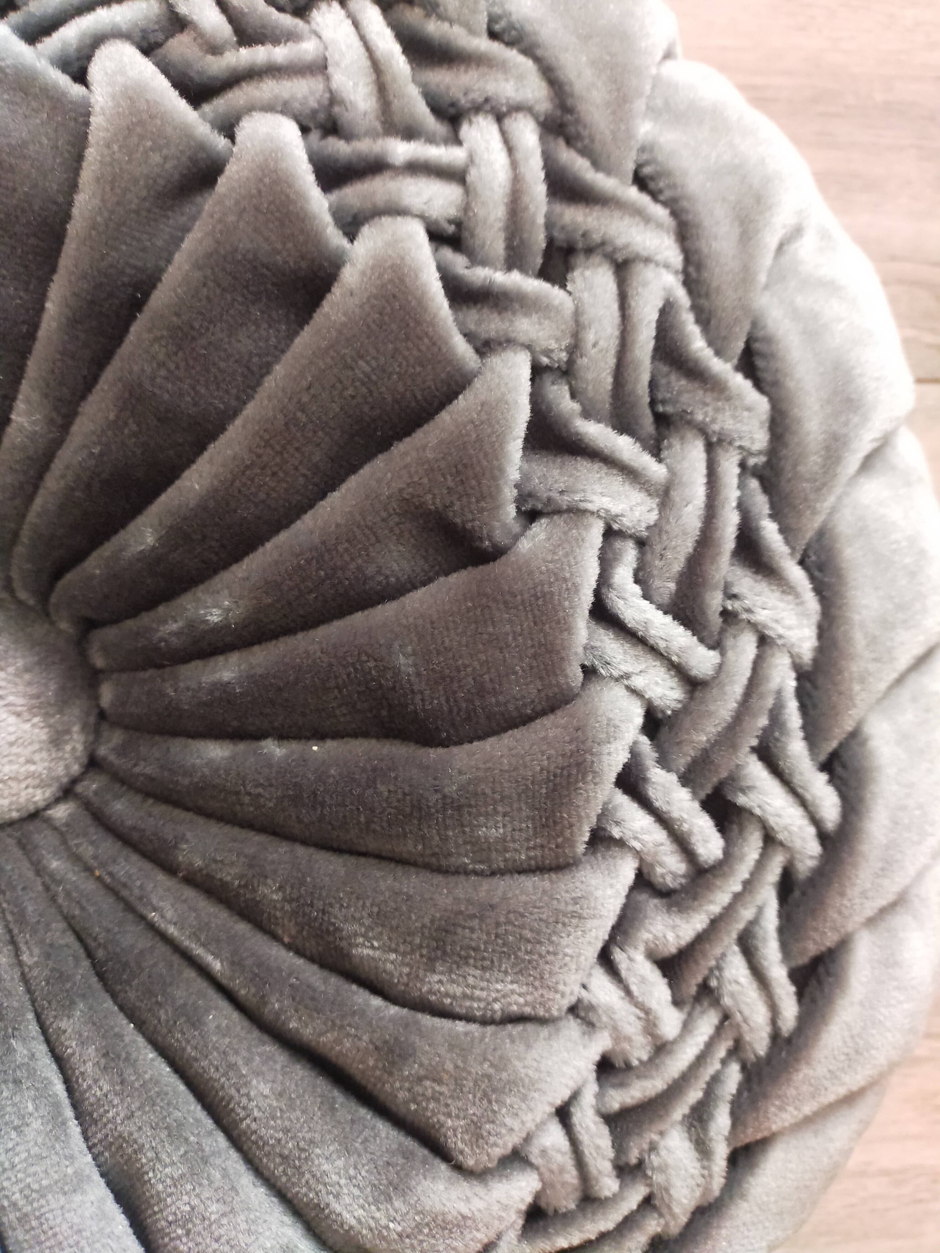 Vintage blue-grey velvet round cushion