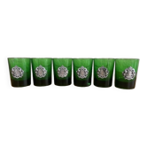 Set of 6 liqueur glasses in green with coat of arms