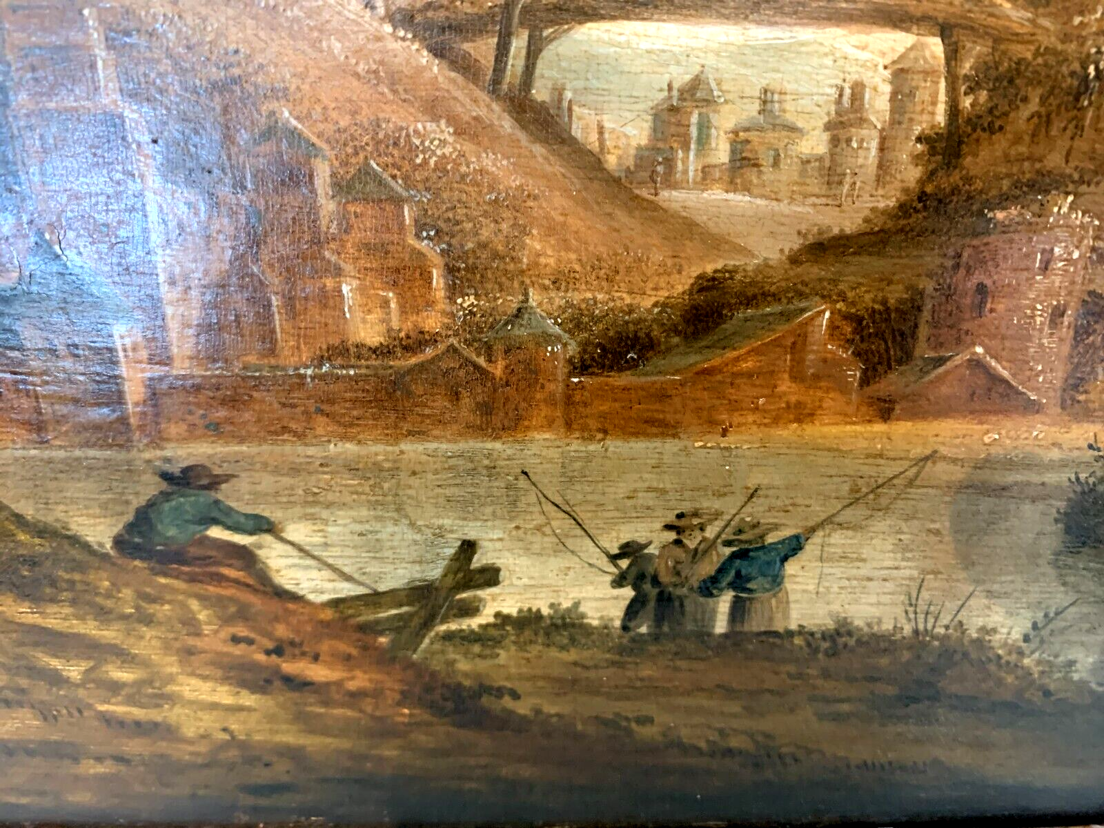 Oil on oak panel animated landscape xix century