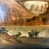 Oil on oak panel animated landscape xix century