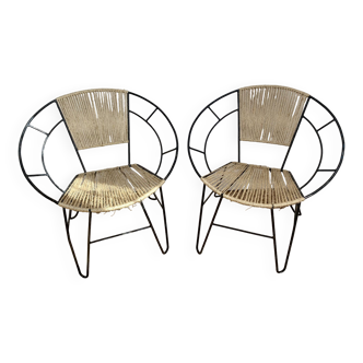 Lot de deux fauteuils métal style Acapulco