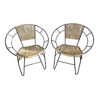 Set of two Acapulco style metal armchairs