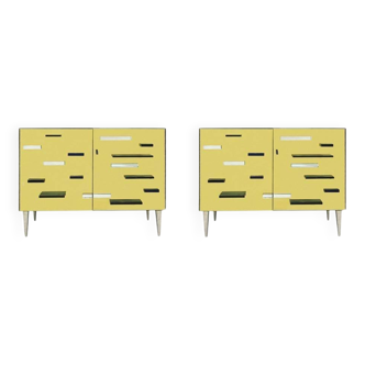 Italian Cabinets Made of Golden Murano Glass Mirror and Brass, Contemporary