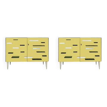 Italian Cabinets Made of Golden Murano Glass Mirror and Brass, Contemporary