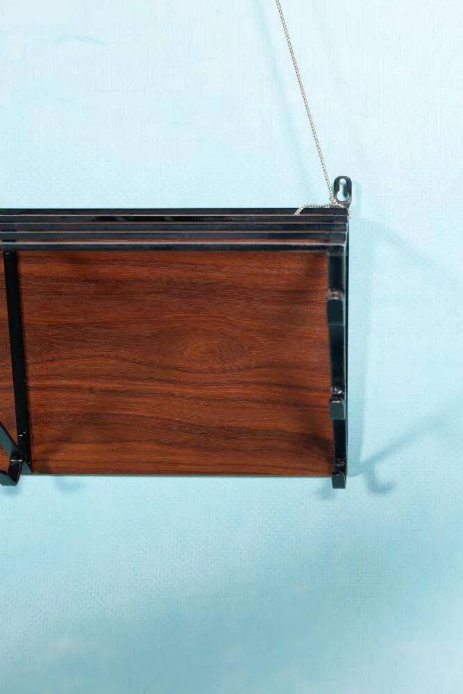 Portemanteau vintage en teck et métal noir, style milieu du siècle