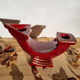 Double ceramic candle holder burgundy gilded