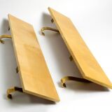 Two 1960s large Aldo Tura shelves made of wood and goatskin in beige