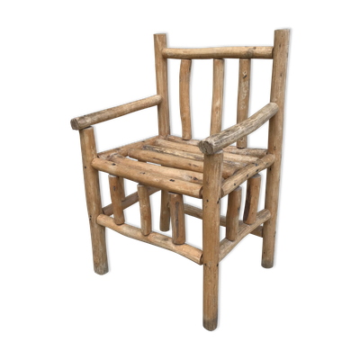 Fauteuil art-populaire en bois brut, circa 1950