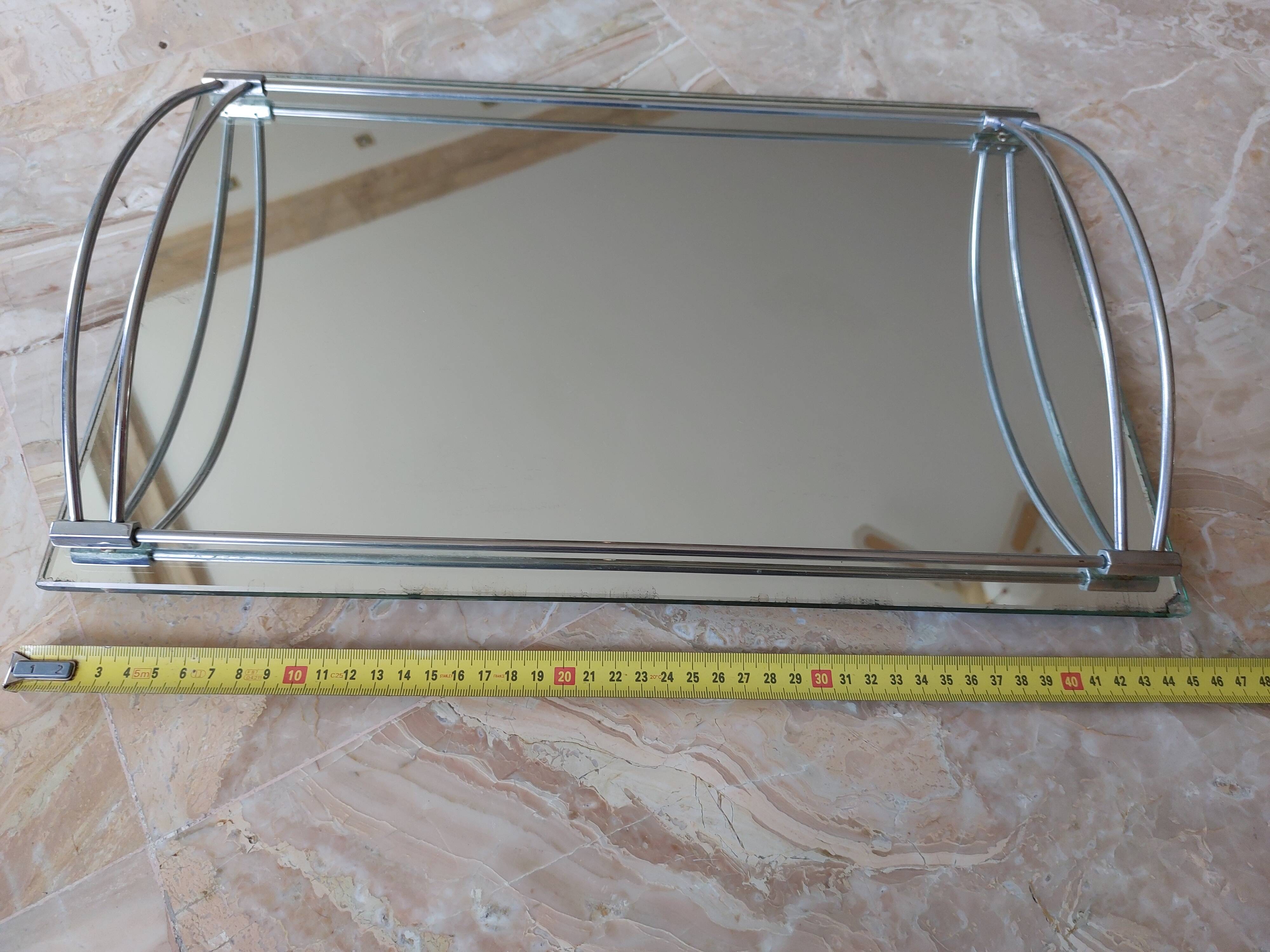 Plateau ancien miroir et chrome époque Art Déco 1930