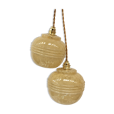 Pair of art deco hanging in yellow Clichy glass