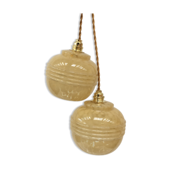 Pair of art deco hanging in yellow Clichy glass
