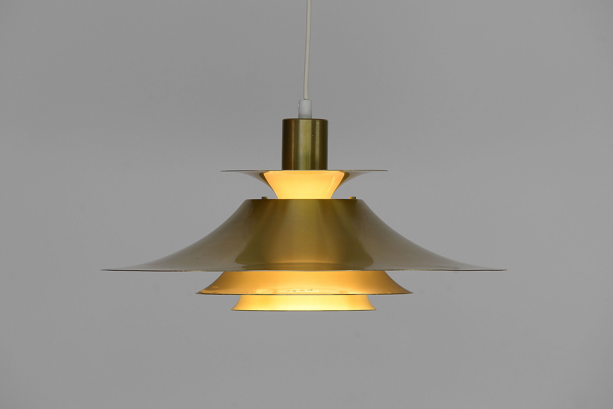 Brass colored aluminium pendant light Typ 1033-P by Benny Frandsen for Frandsen A/S. Denmark 1970s.