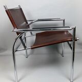 Pair of armchairs chromed metal and leather, 60 years