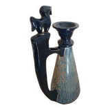 Enameled ceramic ewer signed