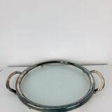 Plateau en métal argenté et verre, vintage