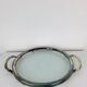 Vintage silver metal and glass tray