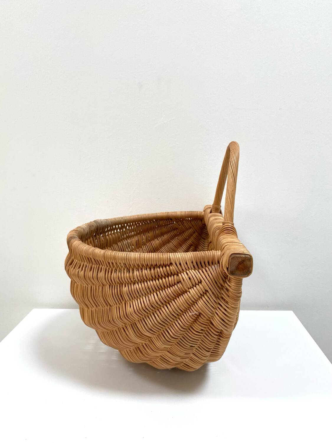 Large hanging wicker rattan basket - 1970s