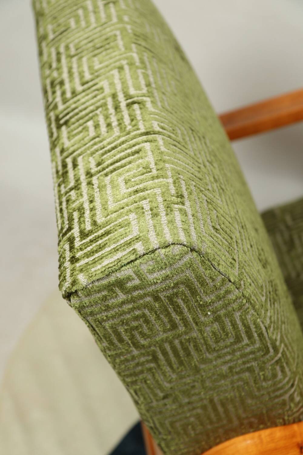 Art Deco armchair in green geometric jacquard by Kropacek Kozelek 1950