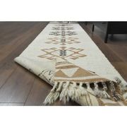 1970s Vintage Turkish Hand-Knotted Wool Cotton Beige Runner Rug 87x366
