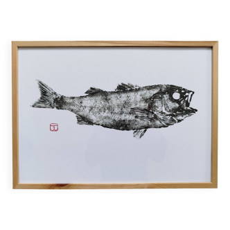 Framed art print, "Gyotaku of a bar"