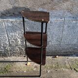 Corner unit with 3 shelves in brown Formica and black metal frame