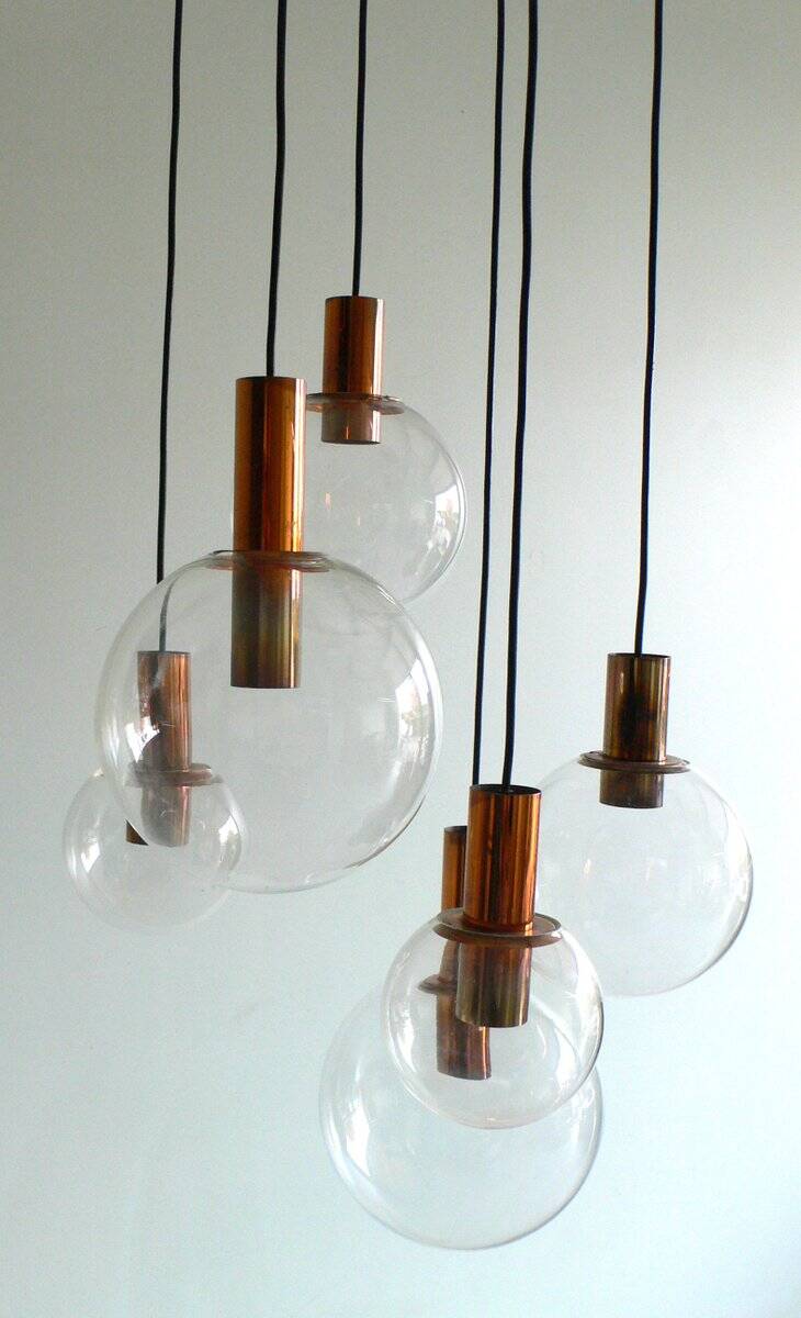 Large Copper & Glass Pendant Lamp from Raak, 1960s